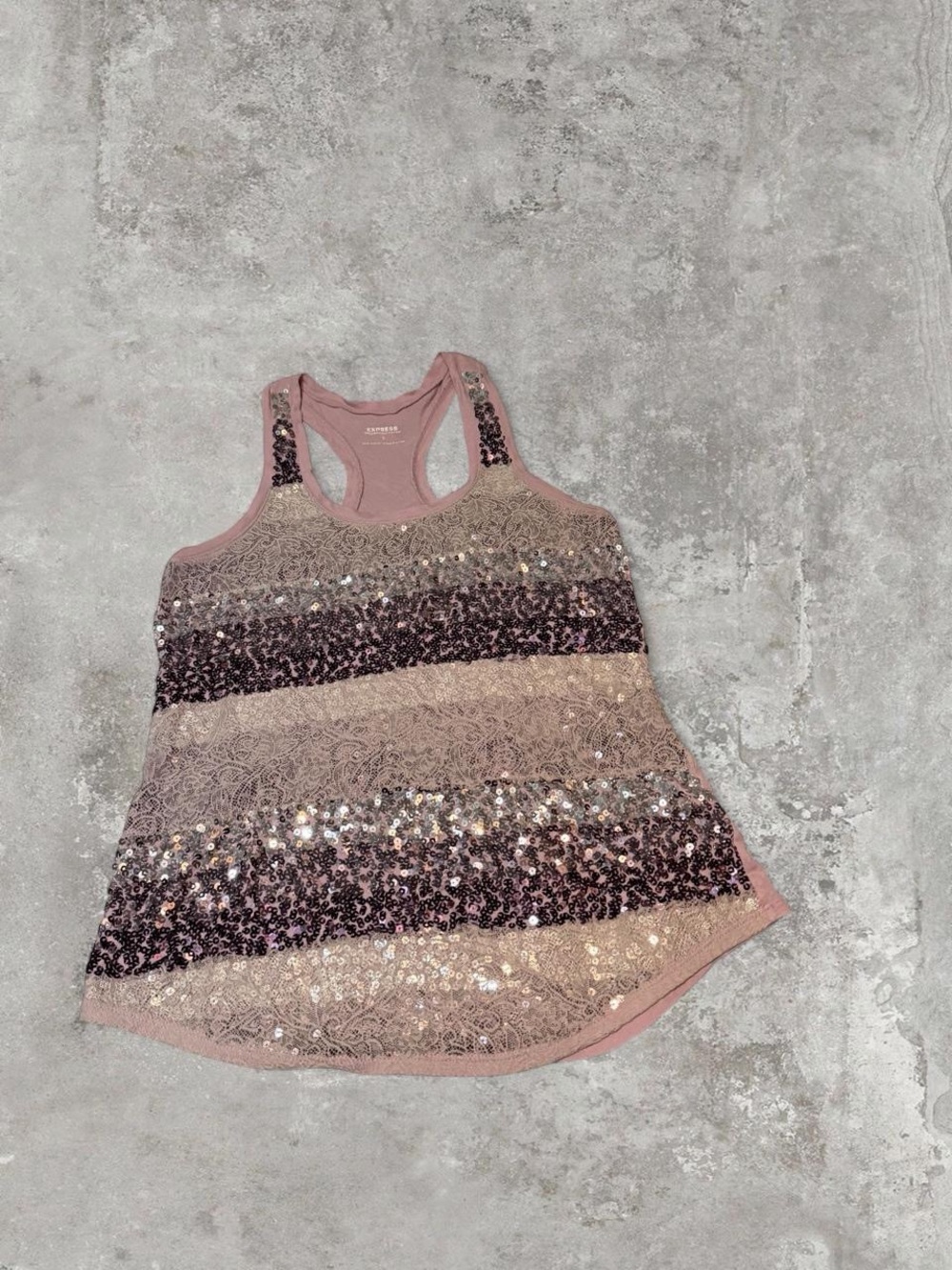 Express Rose Pink Sequin Striped Racerback Tank